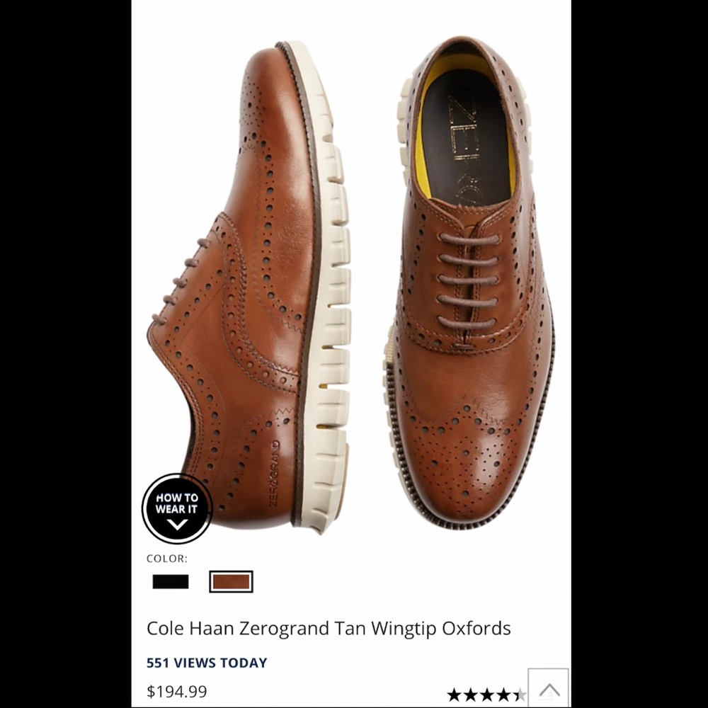 Cole Haan Zerogrand Tan Wingtip Oxford dress shoes (NEVER BEEN WORN ONCE)